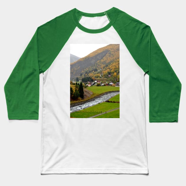 Flamsdalen Valley Flam Norway Scandinavia Baseball T-Shirt by AndyEvansPhotos